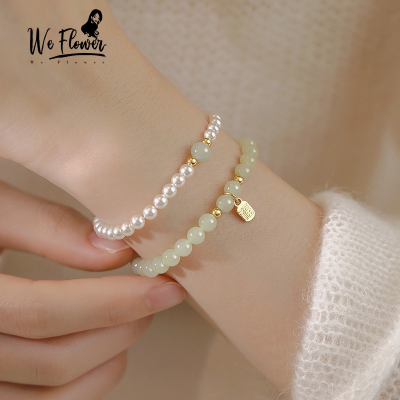 We flower Vòng Đeo Tay May Mắn Xỏ Hạt Ngọc Trai Vàng Quý Phái Cho Nữ