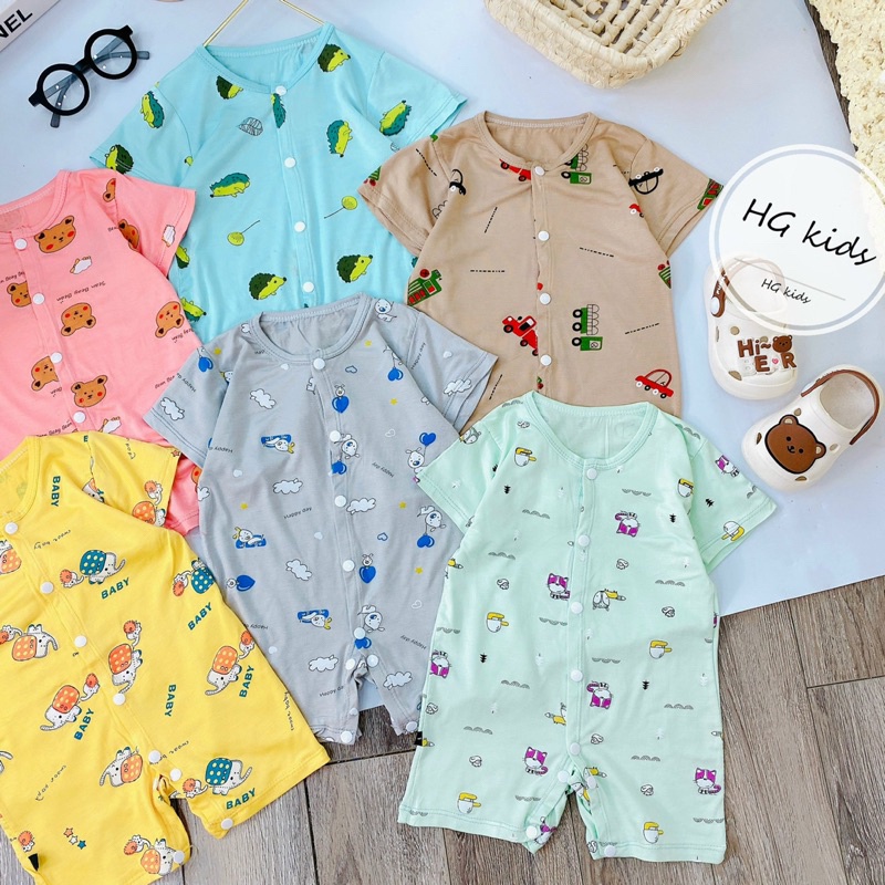 Bộ liền thân đùi/cộc tay hoạ tiết cài thẳng HG Kids chất thun lạnh loại 1 siêu mềm mát cho bé trai bé gái