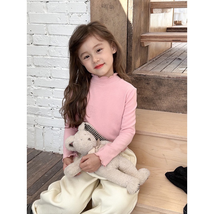 Áo thun trơn viền nhún cho bé gái AG820 sz 90-150  thời trang trẻ em mùa đông 2023, chuản hàng Quảng Châu