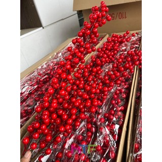 D2611 Cành đào đông đỏ Cherry 12 nhánh trang trí hoa trang trí ngày tết bình hoa giả ngày tết 1