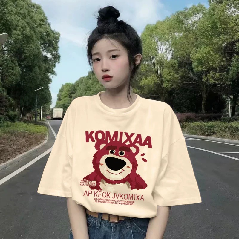 Áo thun nữ form rộng Guguno cotton cổ tròn in basic (A)