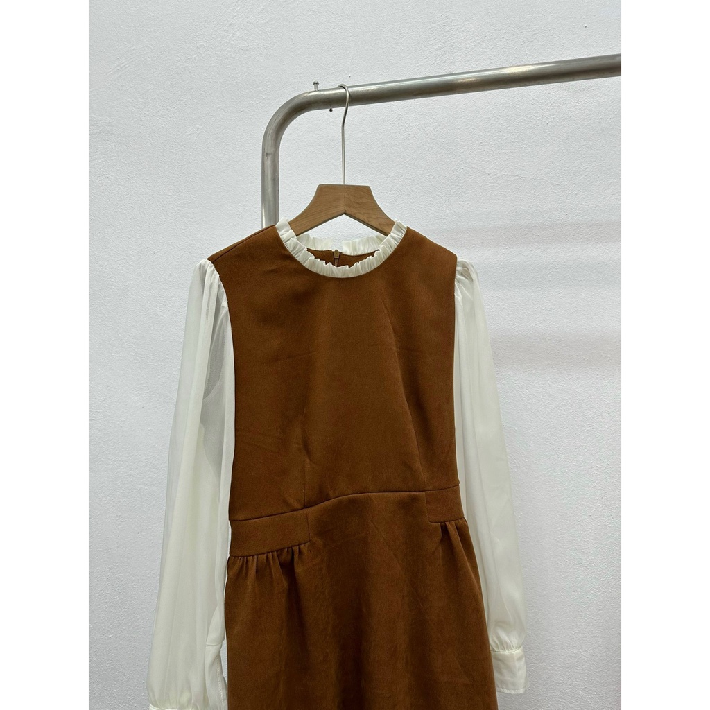 Váy nhung chéo phối cổ bèo tay tơ óng dáng dài V822 SUSSTORE