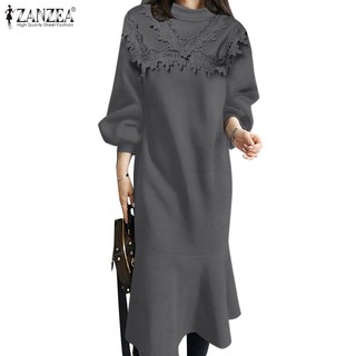 Zanzea Đầm Đuôi Cá Tay Dài Cổ Tròn Phong Cách Hàn Quốc Cho Nữ