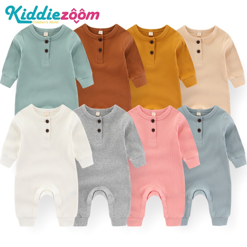 Bộ Áo Liền Quần Bằng cotton Dệt Kim 3 Mảnh Màu Trơn Tay Dài Dành Cho Bé Trai Gái Sơ Sinh