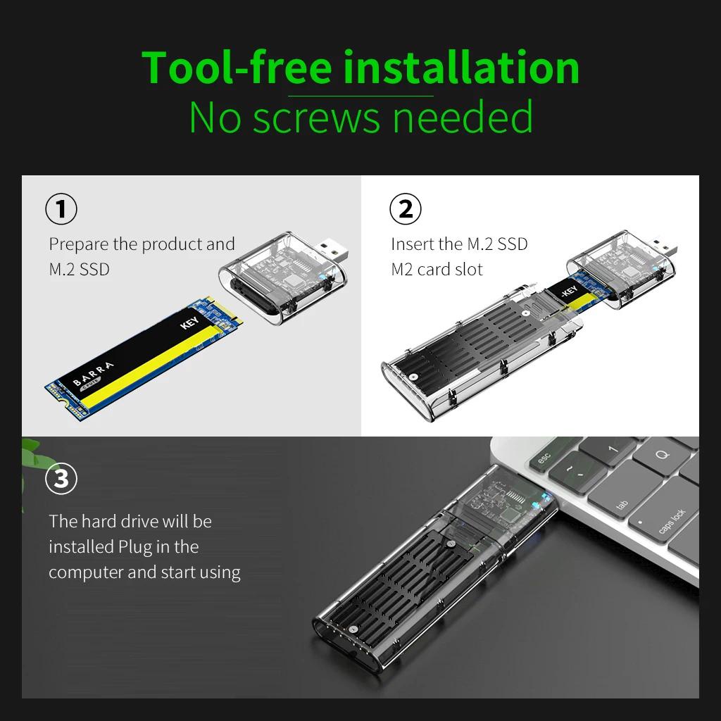 Hộp Đĩa ssd 5gbps m2 sata chassis m.2 Sang usb 3.0 Tốc Độ Cao Cho sata m / b key ssd 2230 / 2242 / 2260 / 2280mm