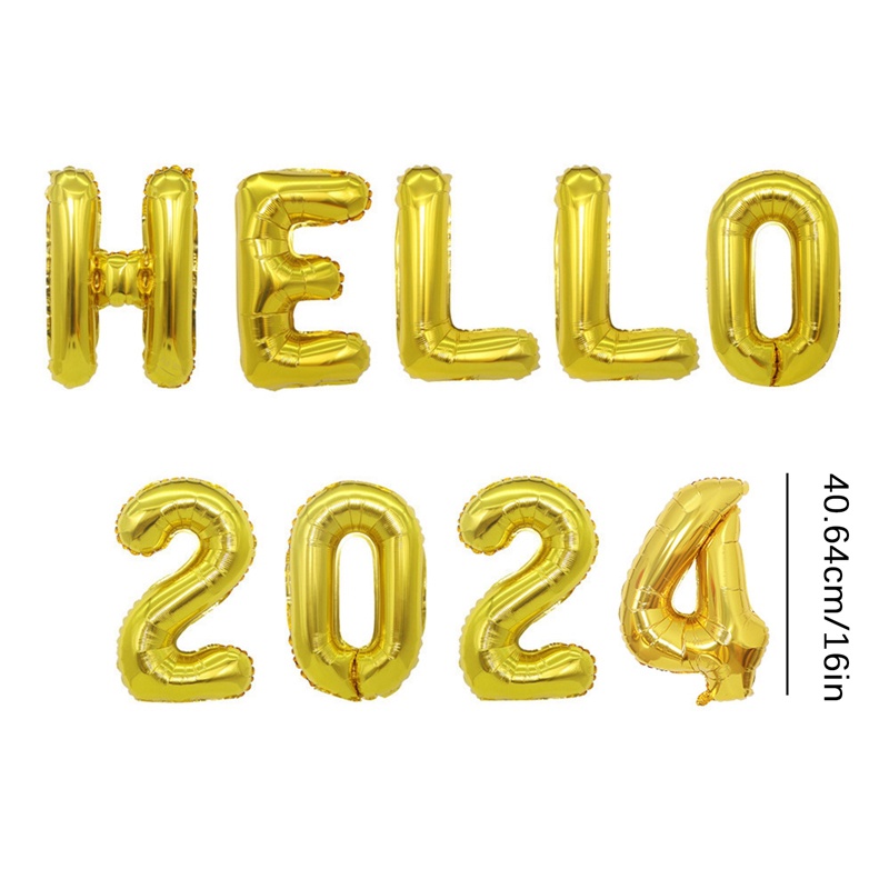 Bong Bóng Lá Nhôm Hình Chữ hello 2024 Dùng Trang Trí Tiệc Năm Mới 2024