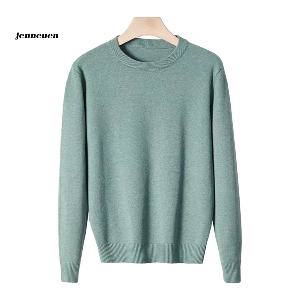 Áo sweater Dệt Kim Tay Dài Cổ Tròn Màu Trơn Thời Trang Mùa Đông Cho Nam