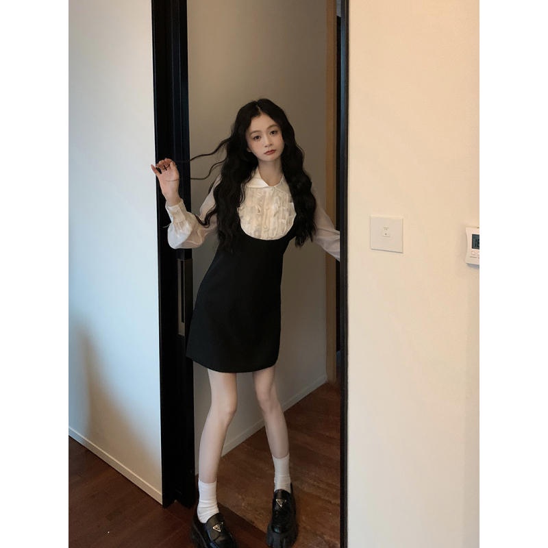 Ảnh chụp thật Đầm kèm áo trắng thắt nơ xinh xắn phong cách tiểu thư Bigsize thời trang