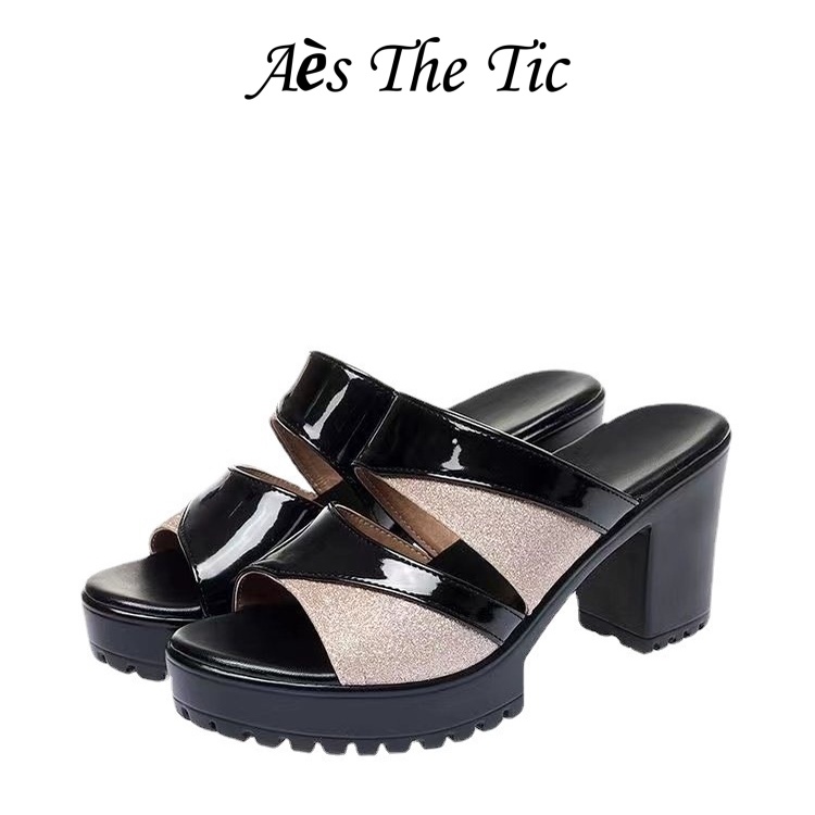 Aès  dép sandal nữ đế cao giày cao gót nữ đi chơi giày sandal cao gót mũi hở mẫu mới Lót êm ái Bảnh bao Phong cách đơn giản Chống thấm nước FGL23C05L1 49Z231205