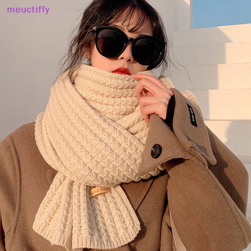 Meuctiffy 1 Khăn Choàng Cổ Bằng Len Dệt Kim Dày Dặn Màu Trơn Giữ Ấm Mùa Thu Đông Phong Cách Hàn Quốc Cho Nữ vm