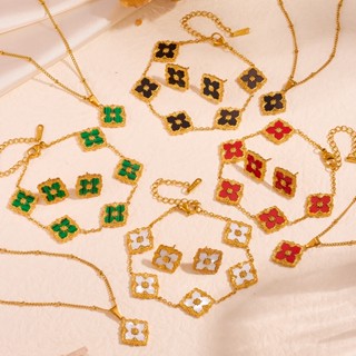 Bộ Trang Sức Vòng Cổ Vòng Tay Bông Tai Bằng Thép Titan Mạ Vàng 18K Sang Trọng Cổ Điển