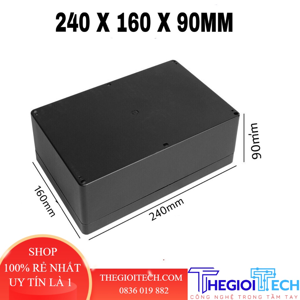 5 hộp 240x160x90mm tặng ốc vít và ron cao su trống nước - Hộp nhựa đựng mạch điện tử. - Đen
