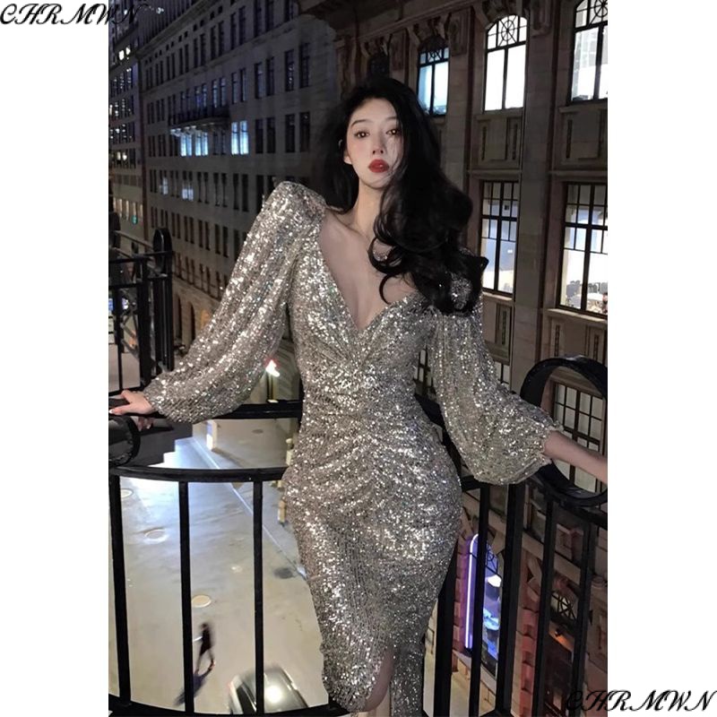 Đầm Dự Tiệc Đính Kim Sa Lấp Lánh Thời Trang Cao Cấp 5k6u