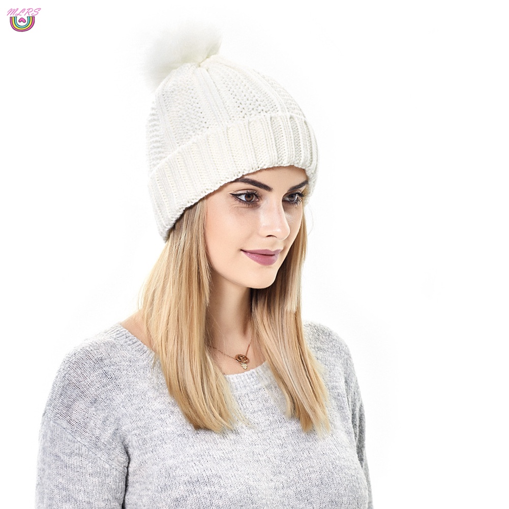 Dễ Thương Mũ Len Trùm Đầu Đính Banh Lông Mềm Mại Chống Lạnh
