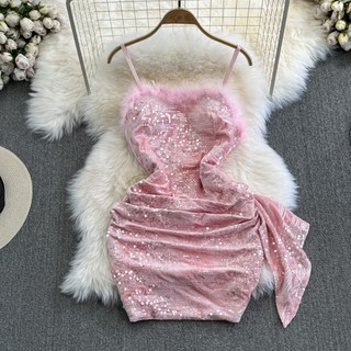 Váy sequin Hở Lưng Gợi Cảm Gấp Lại Được 10041
