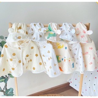 Áo Choàng Chống Nắng Cho Bé Trai Bé Gái Xô Muslin Tránh Nắng Tránh Gió Kèm Mũ Chắn Giọt Bắn Cho Bé 0- 2 Tuổi