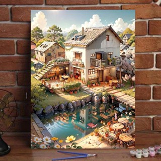  Tranh tô màu theo số ngôi nhà tranh số hóa phong cảnh tô màu theo số kích thước 40x50 tranh tô màu kĩ thuật số 2024 