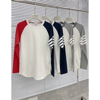 Áo thun Tom TB THOM số lượng có hạn màu nắng cổ điển đơn giản 4 vạch nam nữ mỏng nguyên chất cotton dài tay