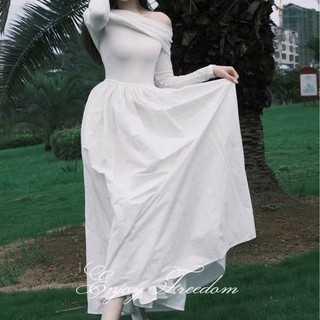 Enjoy FREEDOM Đầm Trễ Vai Dáng Ôm Nhỏ Đơn Giản Khí Chất Kiểu Pháp Cổ Điển Thời Trang Mới