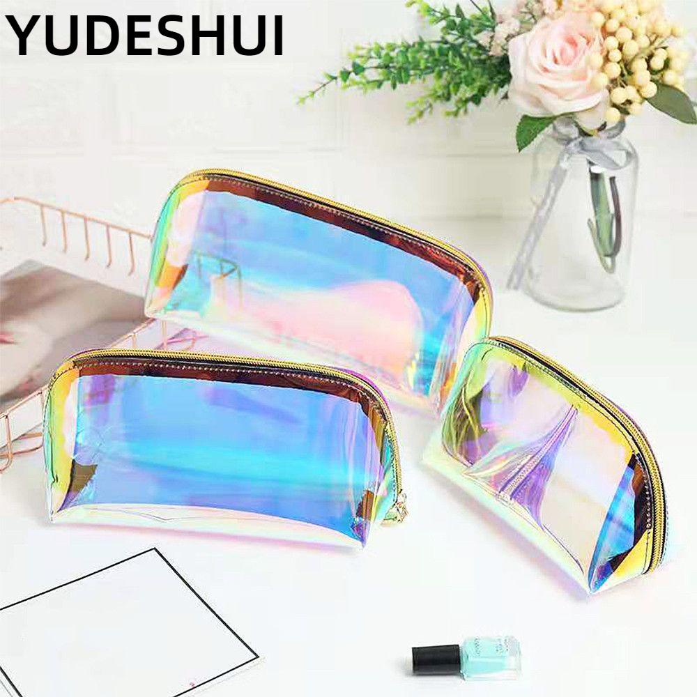 YUDESHUI Portable Laser Cosmetic Bag Transparent Female Jelly Bag Women Makeup Case Waterproof Big Capacity PVC Travel Toiletry Bags Beauty Organizer Pouch