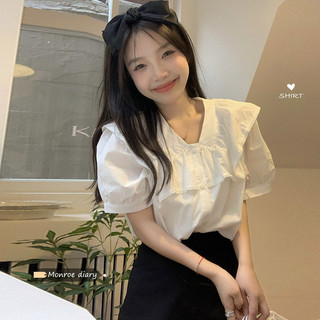 Áo sơ mi tay phồng cổ chữ v xinh xắn dành cho nữ