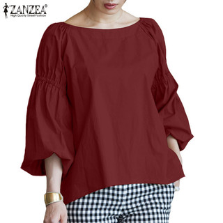 Zanzea áo kiểu cổ thuyền tay phồng màu trơn thời trang hàn quốc cho nữ