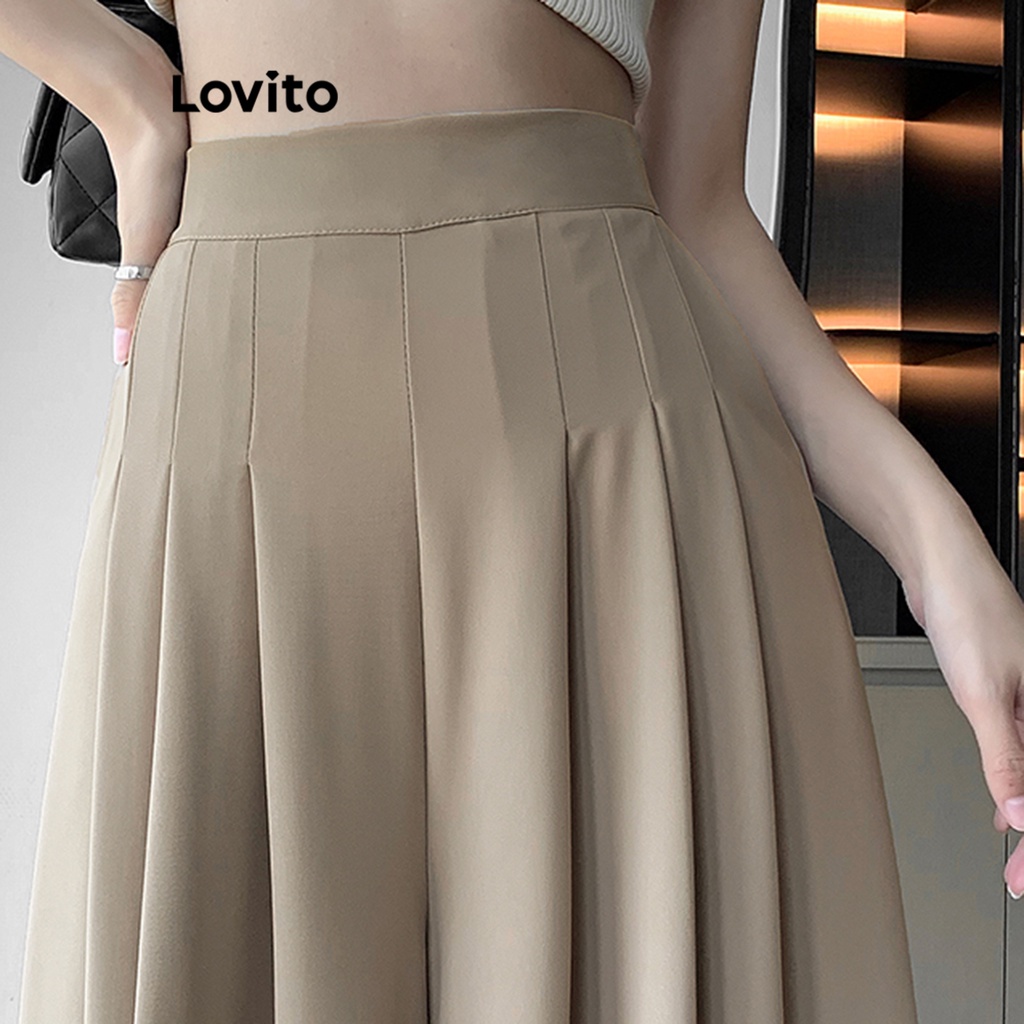 Quần Lovito xếp ly màu trơn thường ngày cho nữ LNE21065