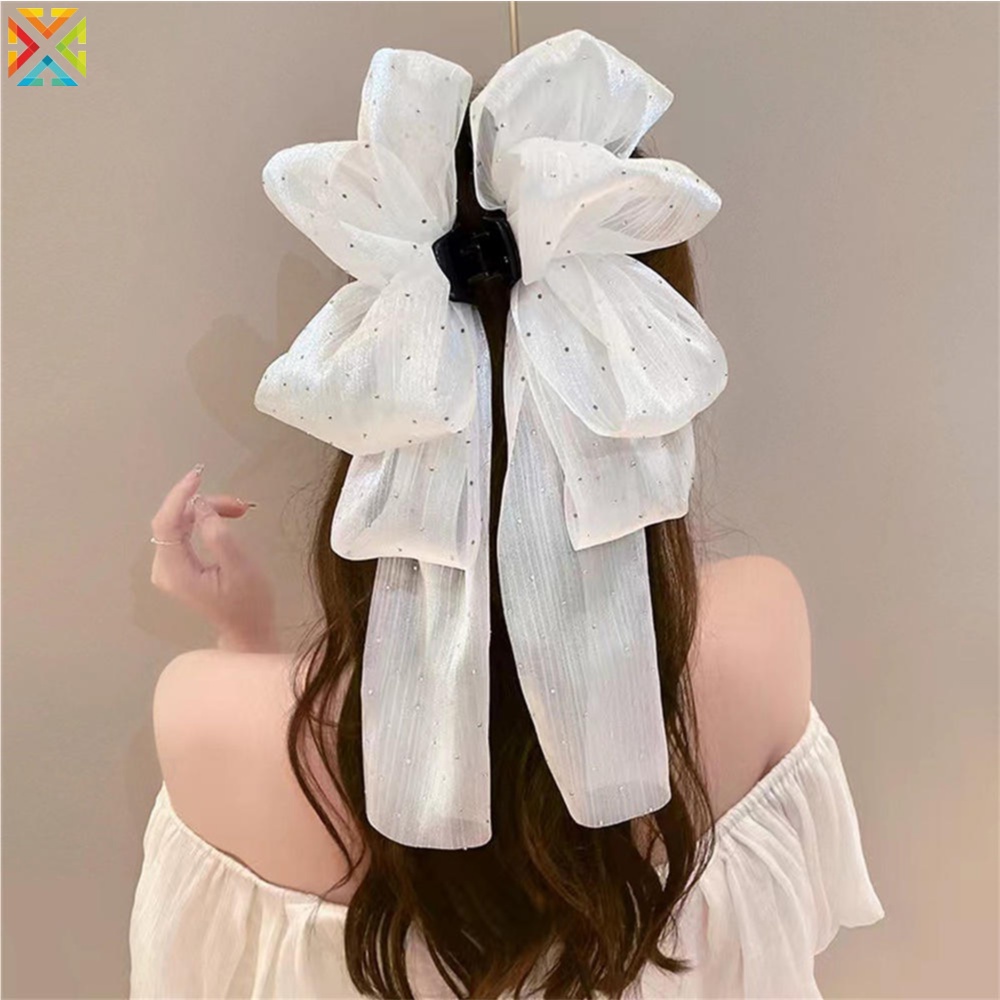 Kẹp Tóc Nơ Lưới Ruy Băng Lưng Thanh Lịch