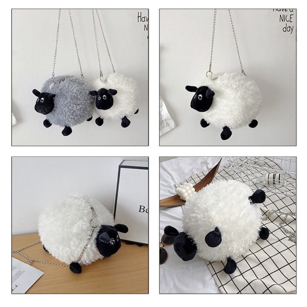 Túi Đeo Chéo Gấu Nhồi Bông Hình Con Cừu Dễ Thương