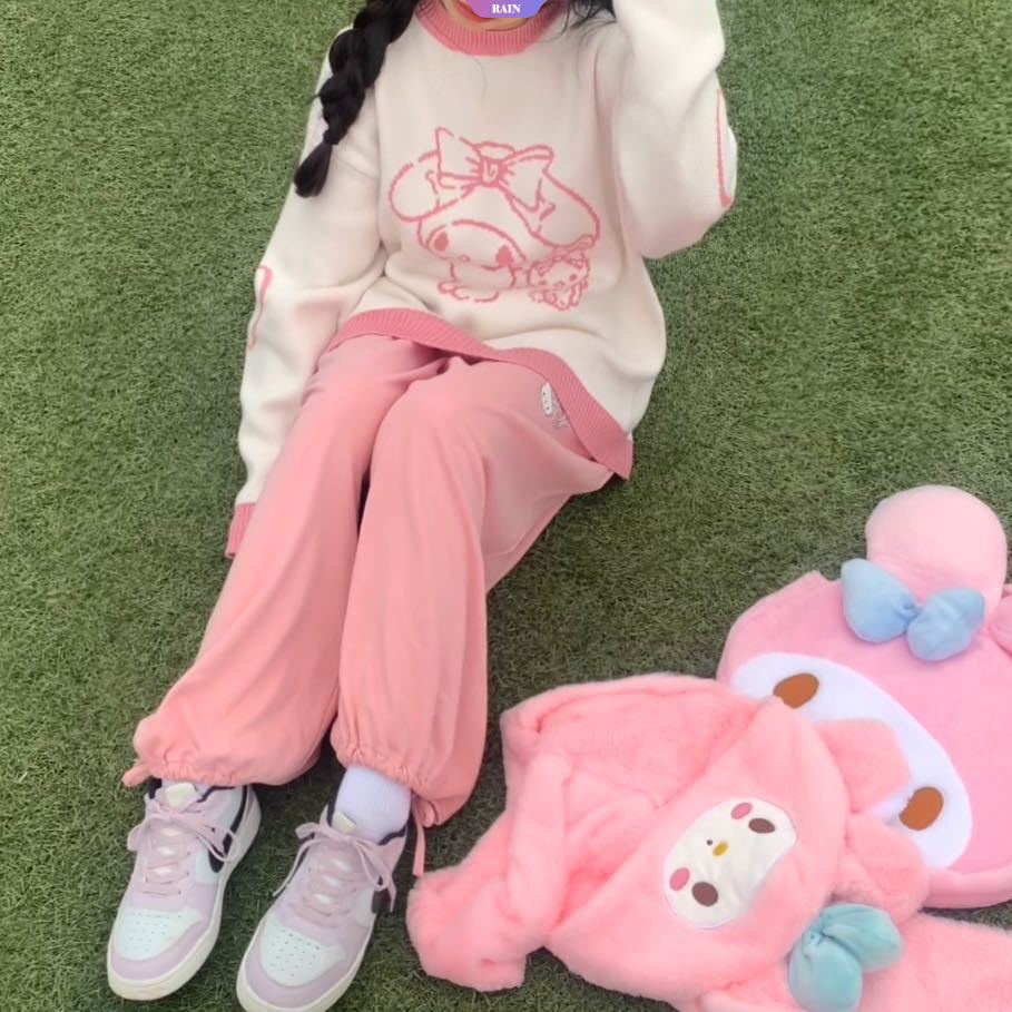 Kawaii sanrios Áo sweater Dệt Kim Chui Đầu Dáng Rộng Tay Dài Hình anime kawaii cinnamoroll my melody Dễ Thương Ngọt Ngào Cho Nữ