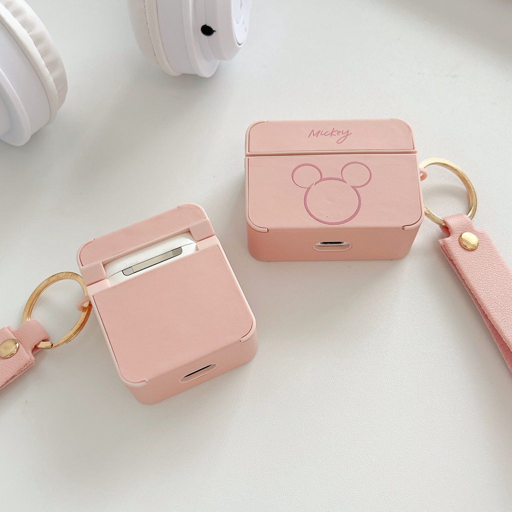 Vỏ Vỏ Bảo Vệ Hộp Sạc Tai Nghe airpods pro 2 3 1 Bằng Da pu + tpu Hình mickey minnie Dễ Thương