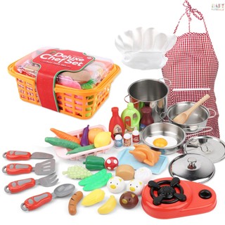 Bộ 42 món đồ chơi gồm nồi + tạp dề + muỗng + rổ đựng trái cây nấu ăn cho bé