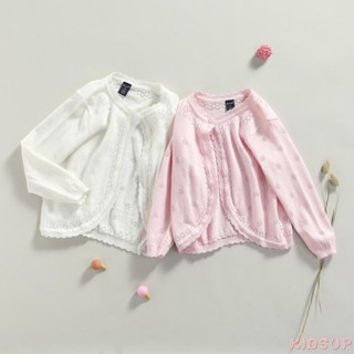 Áo Khoác cardigan Dệt Kim Tay Dài Cổ Tròn Cài Nút Dễ Thương Cho Bé Gái 1 Tuổi
