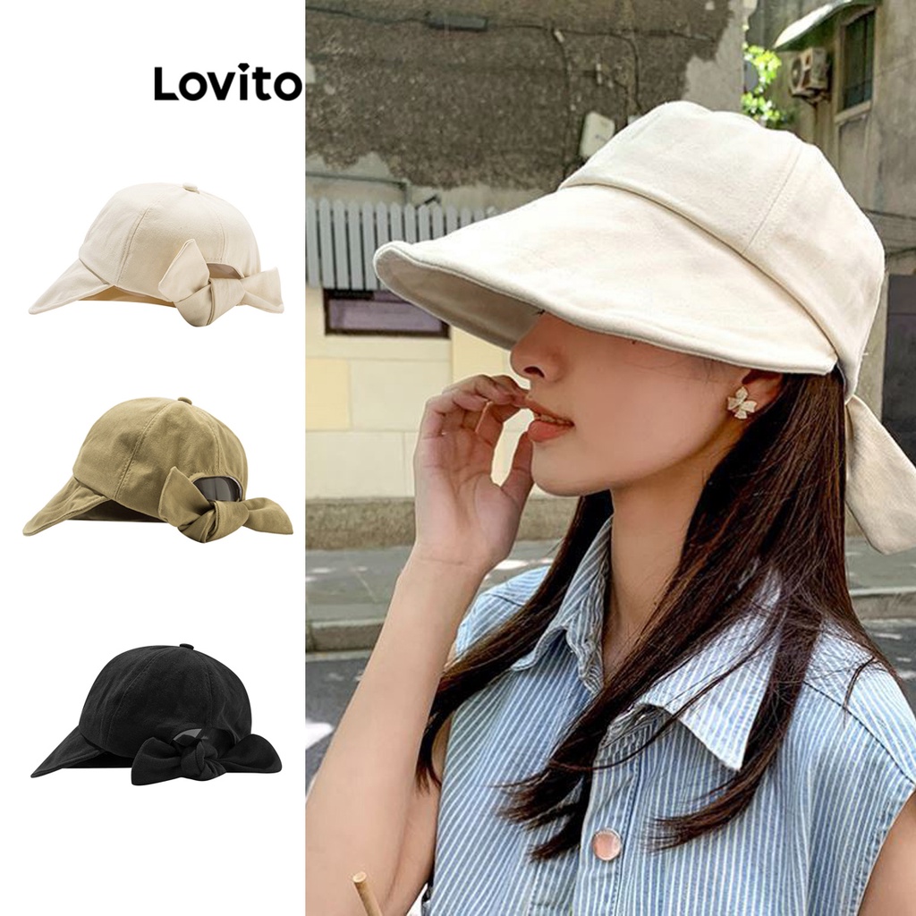 Mũ Lovito màu trơn đơn giản đa năng thường ngày cho nữ L63AD265 (màu nâu/trắng ngà/đen)