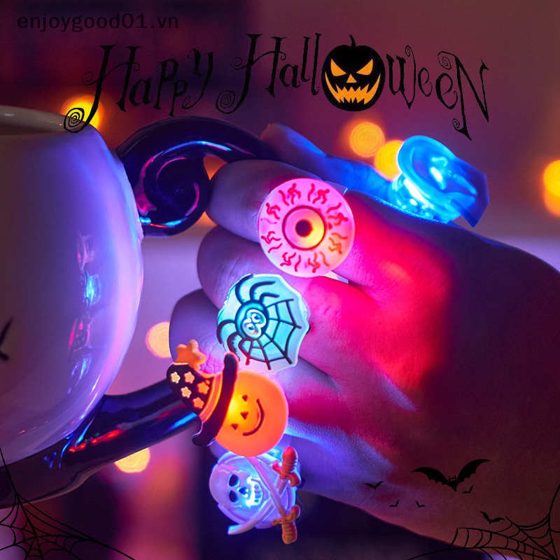 Bộ 5 Nhẫn Đèn led Phát Sáng Hình Đầu Lâu Bí Ngô Trang Trí halloween