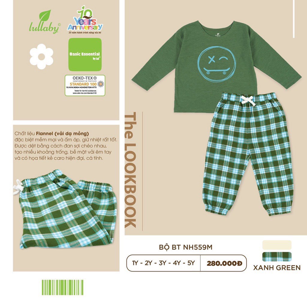 LULLABY Bộ quần áo dài tay thu đông xinh xắn cho bé trai bé gái cotton cho bé từ 7kg tới 20kg