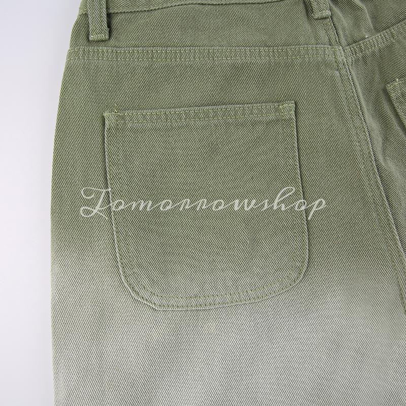 Tomorrow Quần Jean Nữ Lưng Cao Xẻ Tà Màu Xanh Lá Cây gradient Phong Cách Đường Phố vintage Gợi Cảm zwk0028