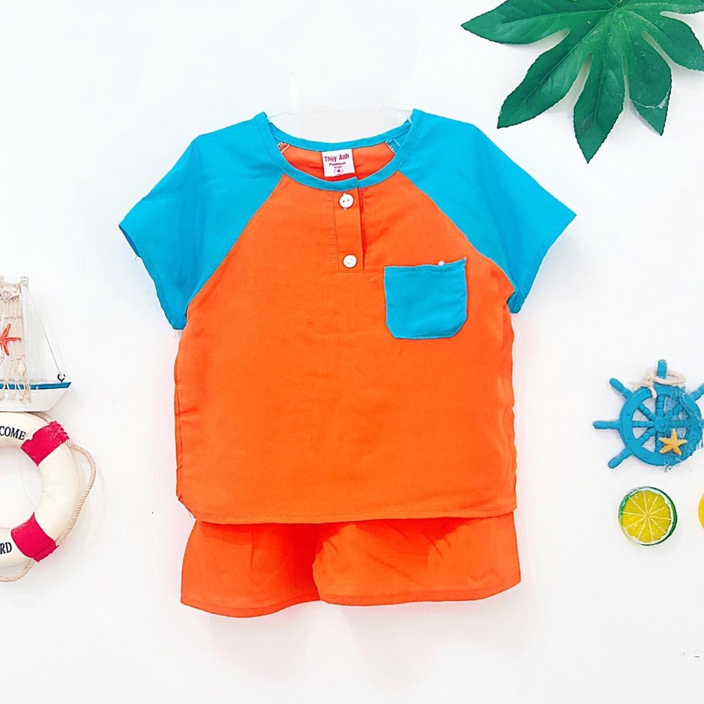 TOLEXINH  bộ tay ngắn quần đùi bé trai màu phối màu - vải tole loại 1