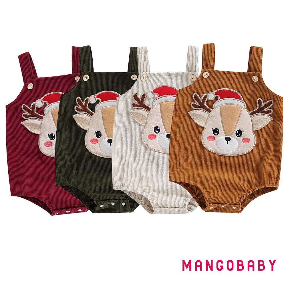 Bộ Áo Liền Quần Bằng Vải Nhung Kẻ Không Tay Thêu Hình Tuần Lộc Giáng Sinh Dành Cho Bé