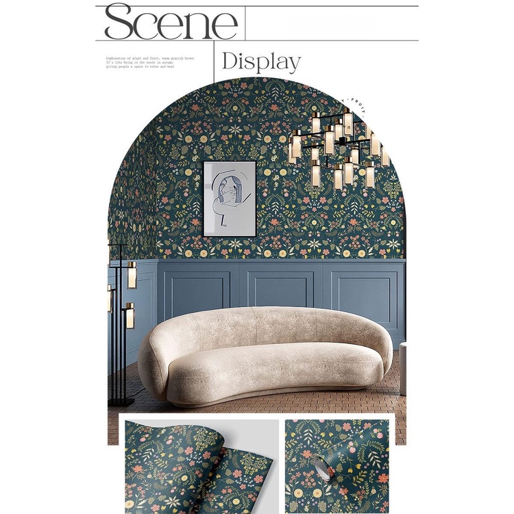 Giấy Dán Tường Tự Dính Chống Thấm Nước Họa Tiết Hoa Màu Xanh Dương Trang Trí Phòng Ngủ