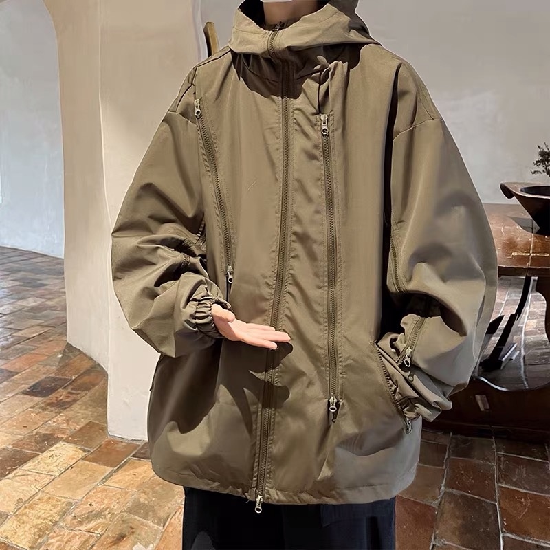 Áo khoác gió dù nam có mũ thiết kế nhiều khóa kéo phong cách hiphop đường phố EA100 Meme