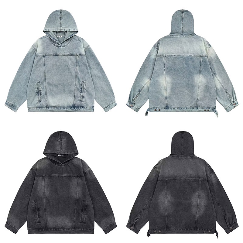 YOUTANG Áo Hoodie denim Tay Dài Màu Xanh Dương Phong Cách retro Mỹ Thiết Kế unisex Cho Cặp Đôi