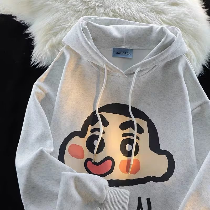 Áo hoodie dáng rộng thời trang cho nam size M-8XL cotton Nhung Dày Tay Dài oversize In Hình Cậu Bé Bút Chì Shin Thời Trang Cho Cặp Đôi
