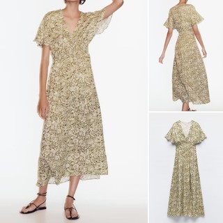 Zara Zara   23 Mùa Hè Phong Cách Mới Thắt Lưng Co Giãn Eo Hẹp Ôm Hơn Cổ Chữ V Tay Ngắn In Hình Quạt Váy Sáo0779162