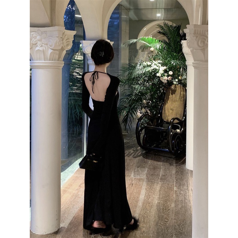 Đầm Dài Dáng Chữ a Hở Lưng Thanh Lịch Phong Cách Pháp Thời Trang Mùa Xuân Cho Nữ