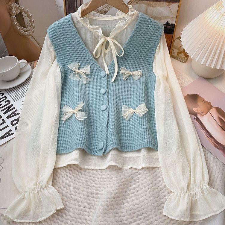Áo Không Tay Phối Nơ Thời Trang Mùa Xuân Hàn Quốc Dành Cho Nữ