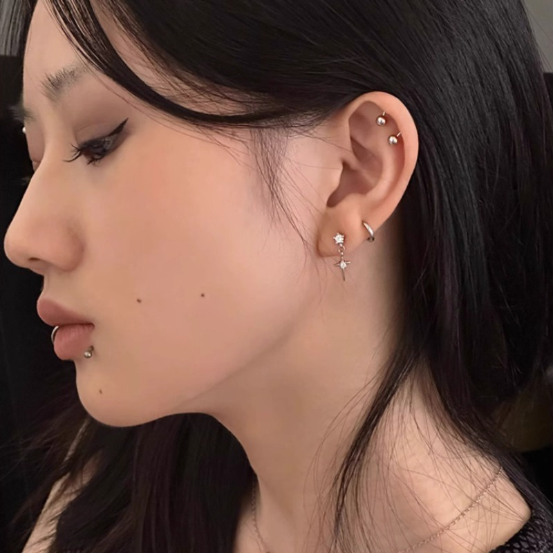 We flower Bông Tai Mạ Bạc 925 Hình Thánh Giá Đính Đá Thời Trang Dành Cho Nam Và Nữ