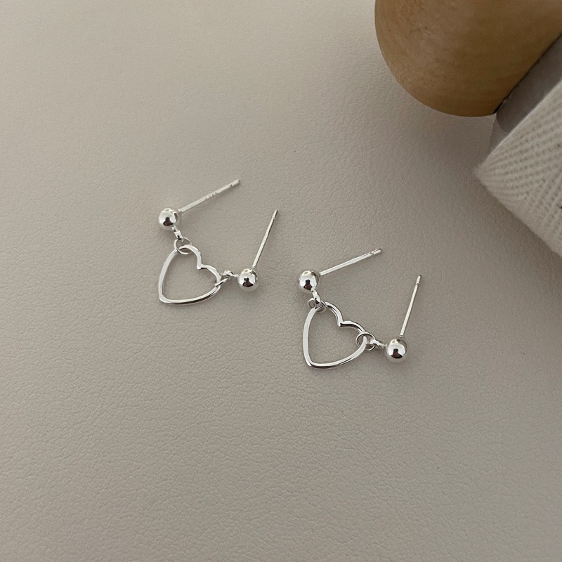 JOJO COCO Bông Tai Mạ Bạc 925 Hai Lớp Hình Trái Tim Phong Cách Hàn Quốc Cho Nữ