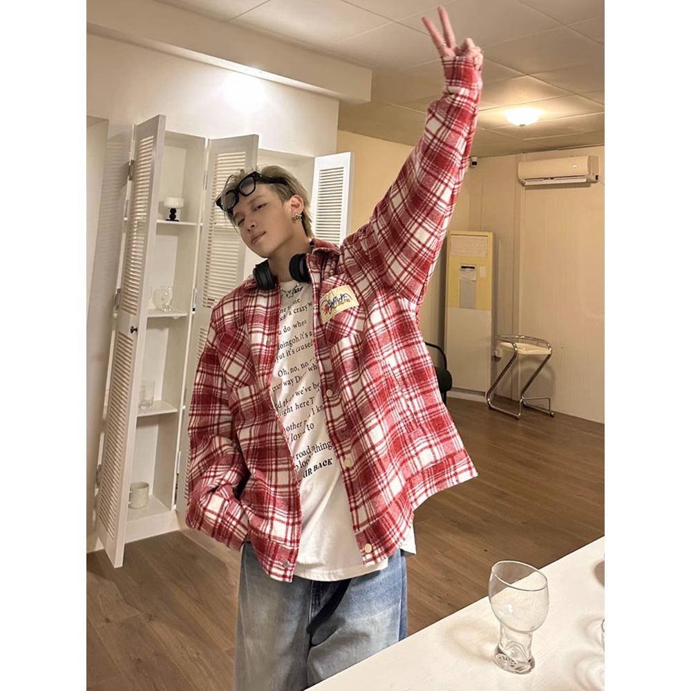 Áo Sơ Mi Tay Dài Dáng Rộng Họa Tiết Kẻ Sọc Màu Sắc Thời Trang Đường Phố Mỹ Cho Nam Và Nữ