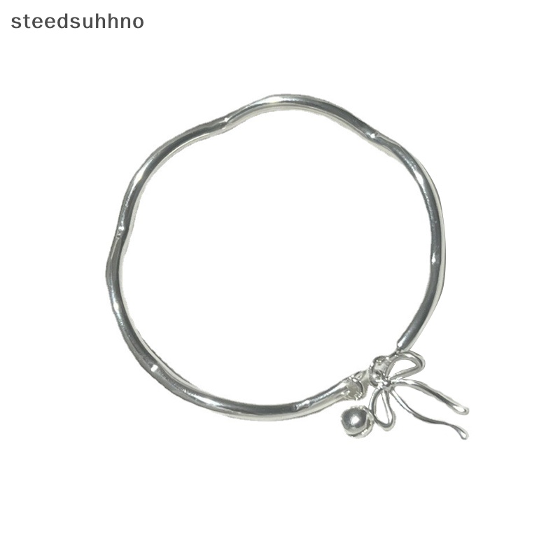 Steedsu Vòng Đeo Tay Hở Màu Bạc Mặt Chuông Nơ Thời Trang Có Thể Điều Chỉnh Góc Duyên Dáng Dành Cho Nữ hhno